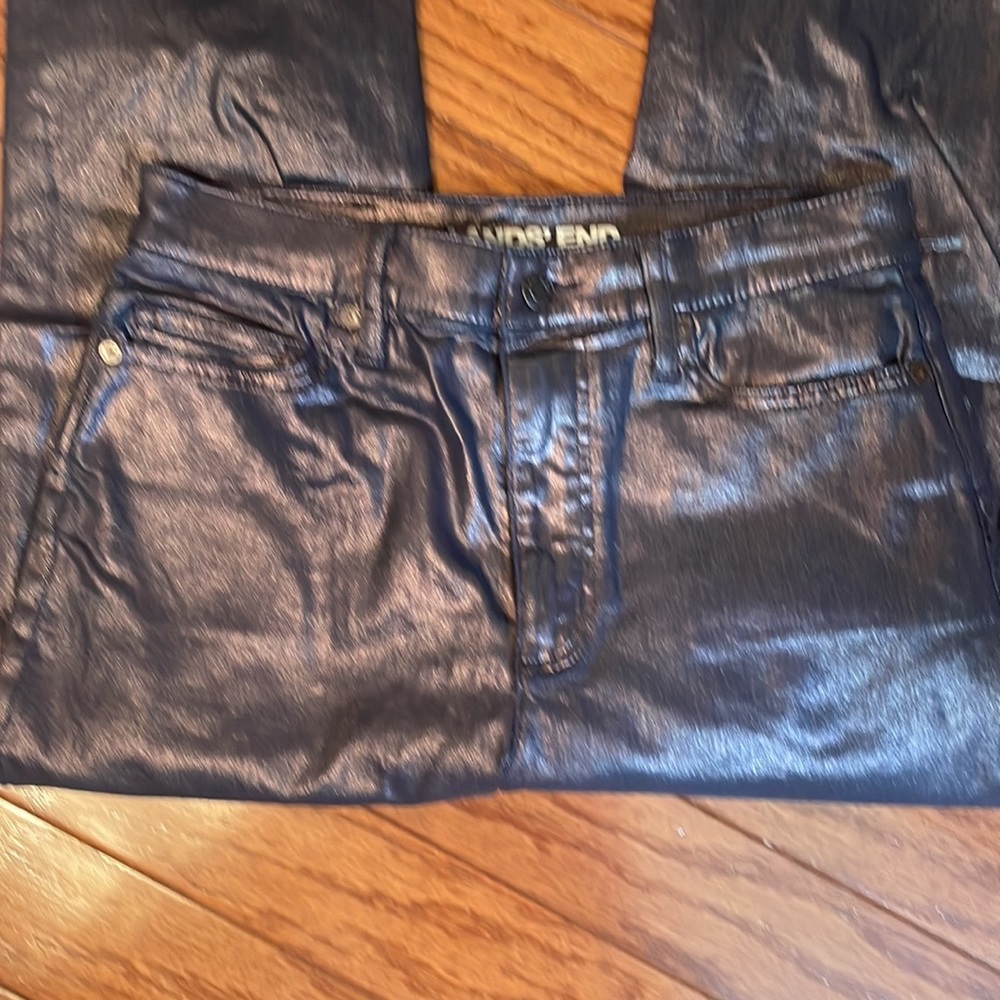 LANDS END 8 tall coated BLUE jeans 5 pocket high rise NWOT slim - Picture 4 of 14